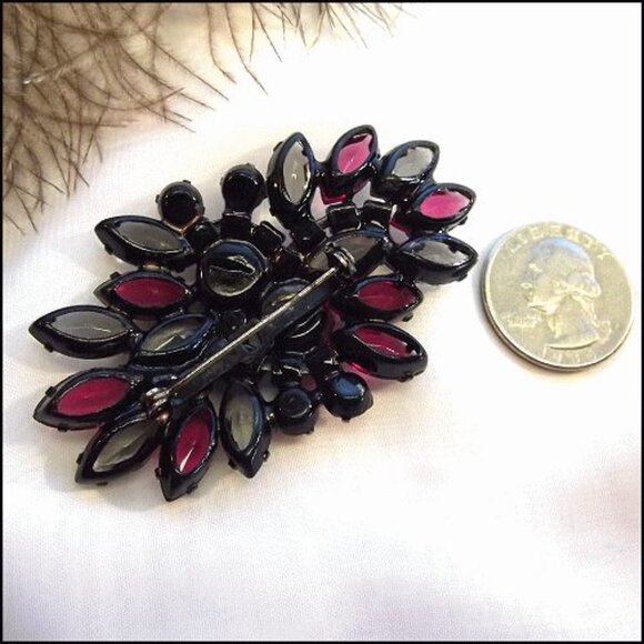 1950s Juliana Pink Grey Crystal Delizza Elster Vintage Brooch 15583 - Picture 7 of 8